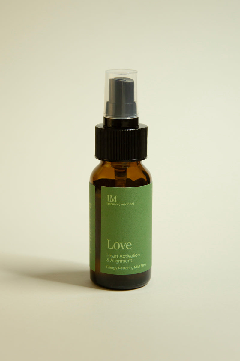 IM_Frequency_medicine_Love_Mist_Spray amber bottle with green label
