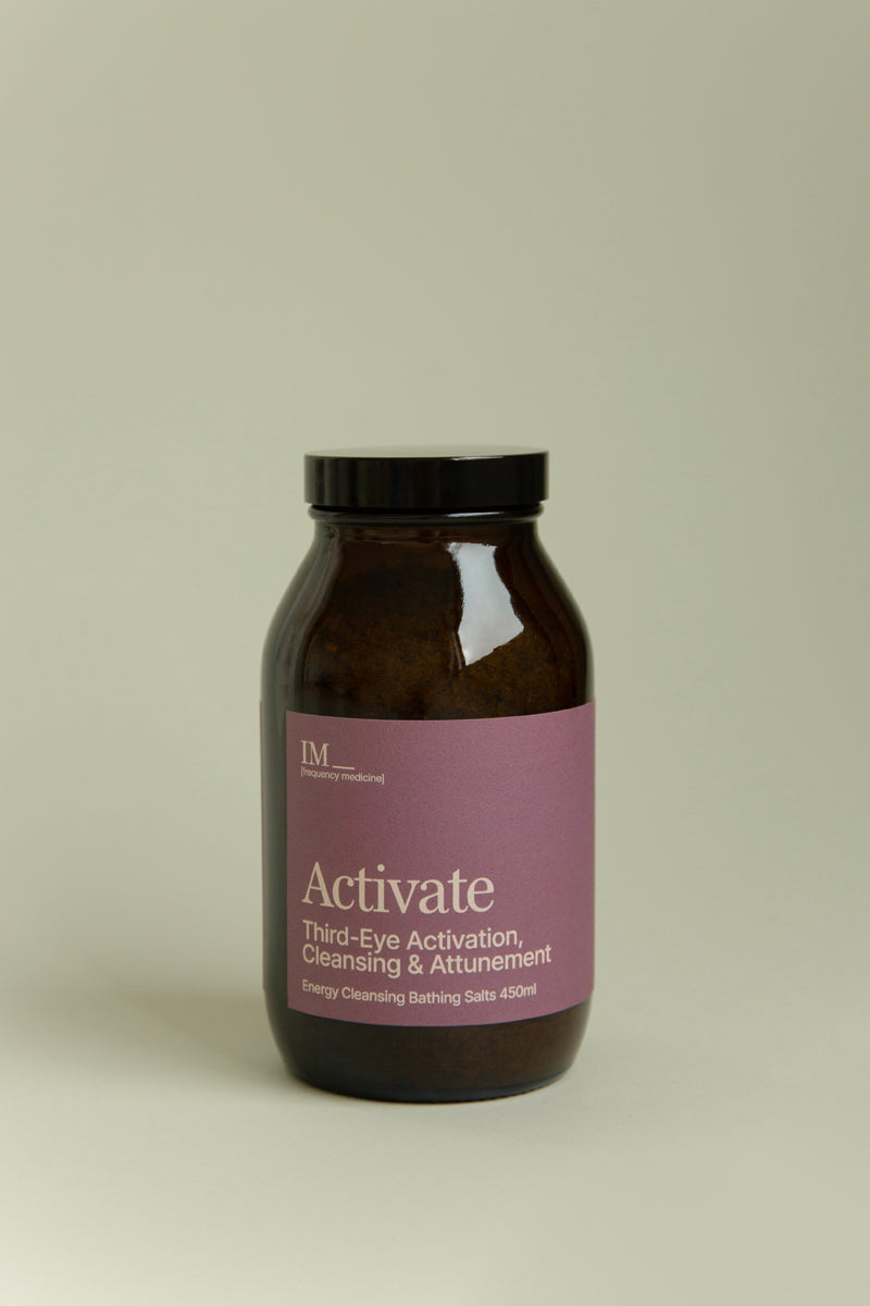IM_Frequency_medicine_activate_Bathsalts amber bottle purple label