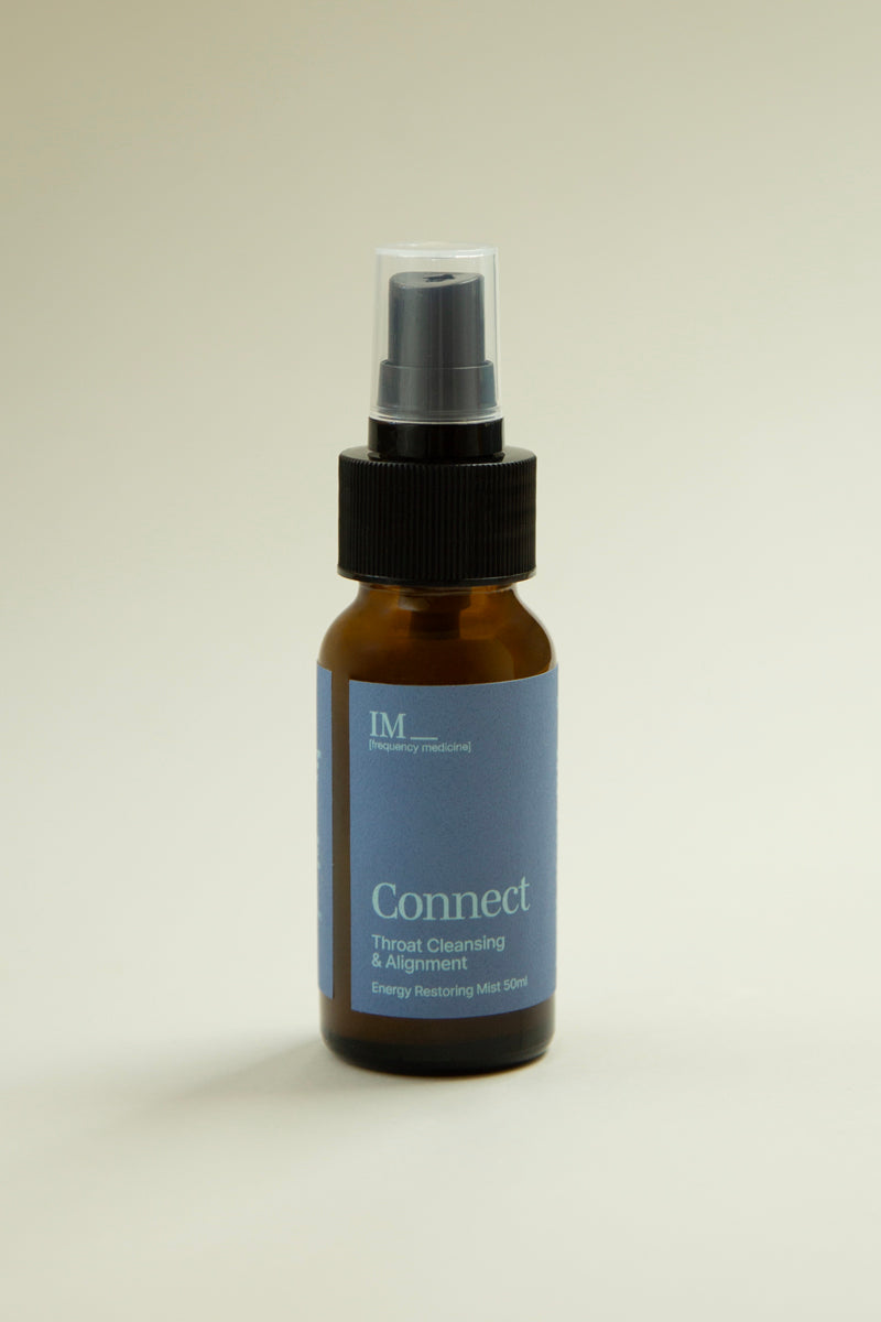 IM_Frequency_medicine_connect_Mist_spray throat chakra healing aura spray in amber bottle with blue label