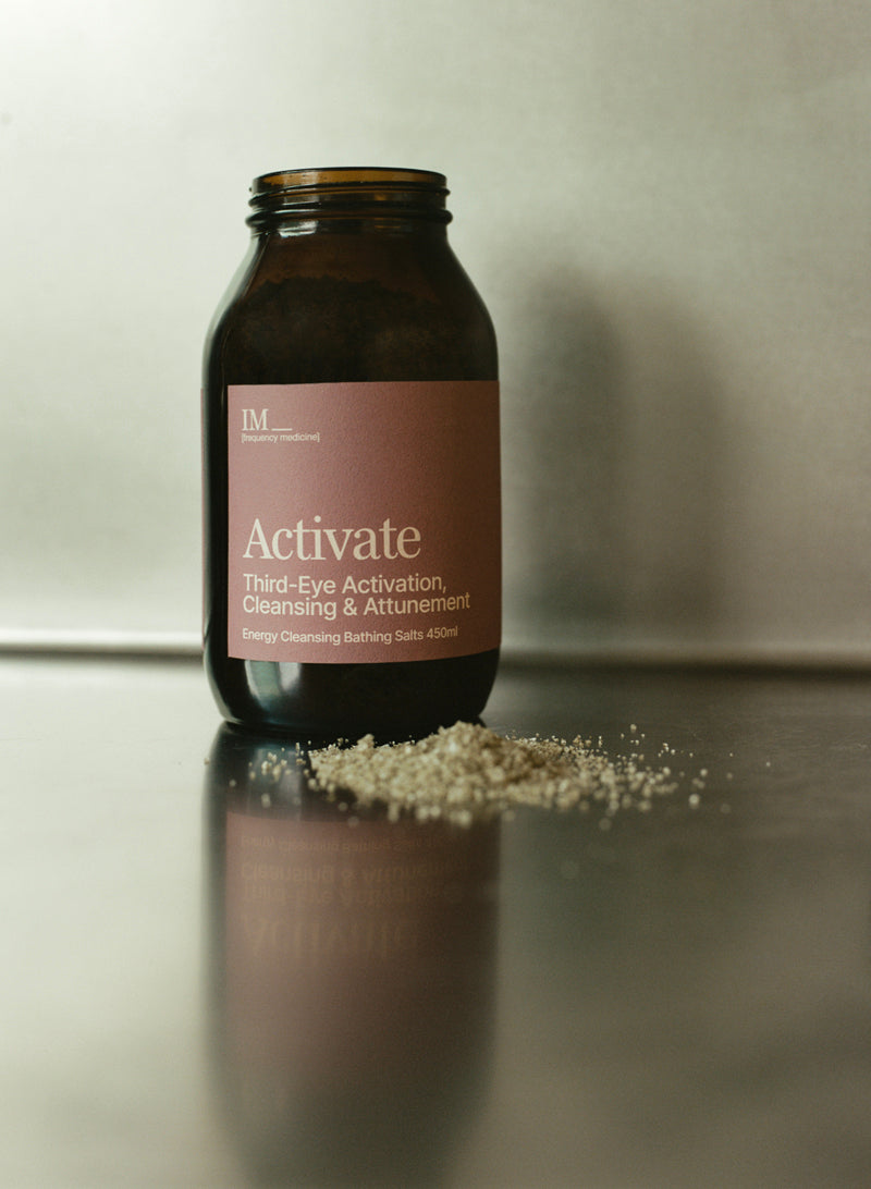 Activate Energy Cleansing Bath Salts IM Frequency Medicine Third eye Cleansing and activation bottle with salts 