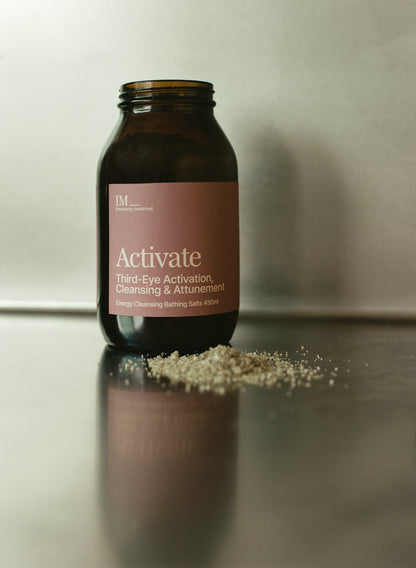 Activate Energy Cleansing Bath Salts IM Frequency Medicine Third eye Cleansing and activation bottle with salts 