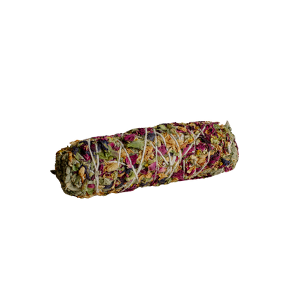Colorful smudge stick with white string on a white background